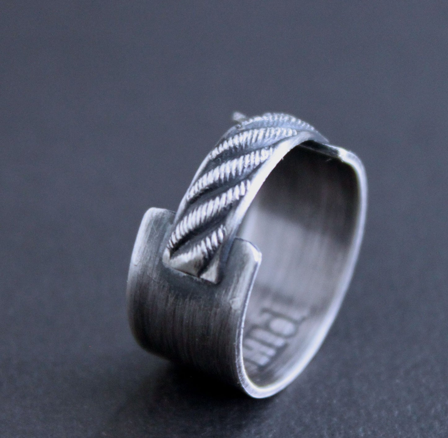 Silver Wide Band Rope Ring, Size 9