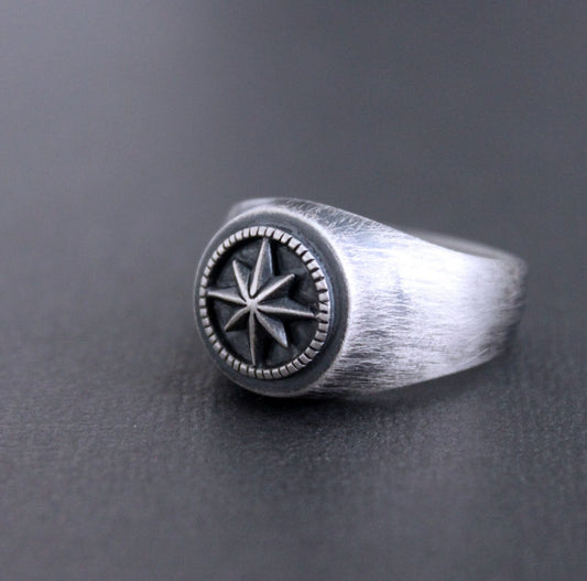 Compass Signet Ring, Sterling Silver