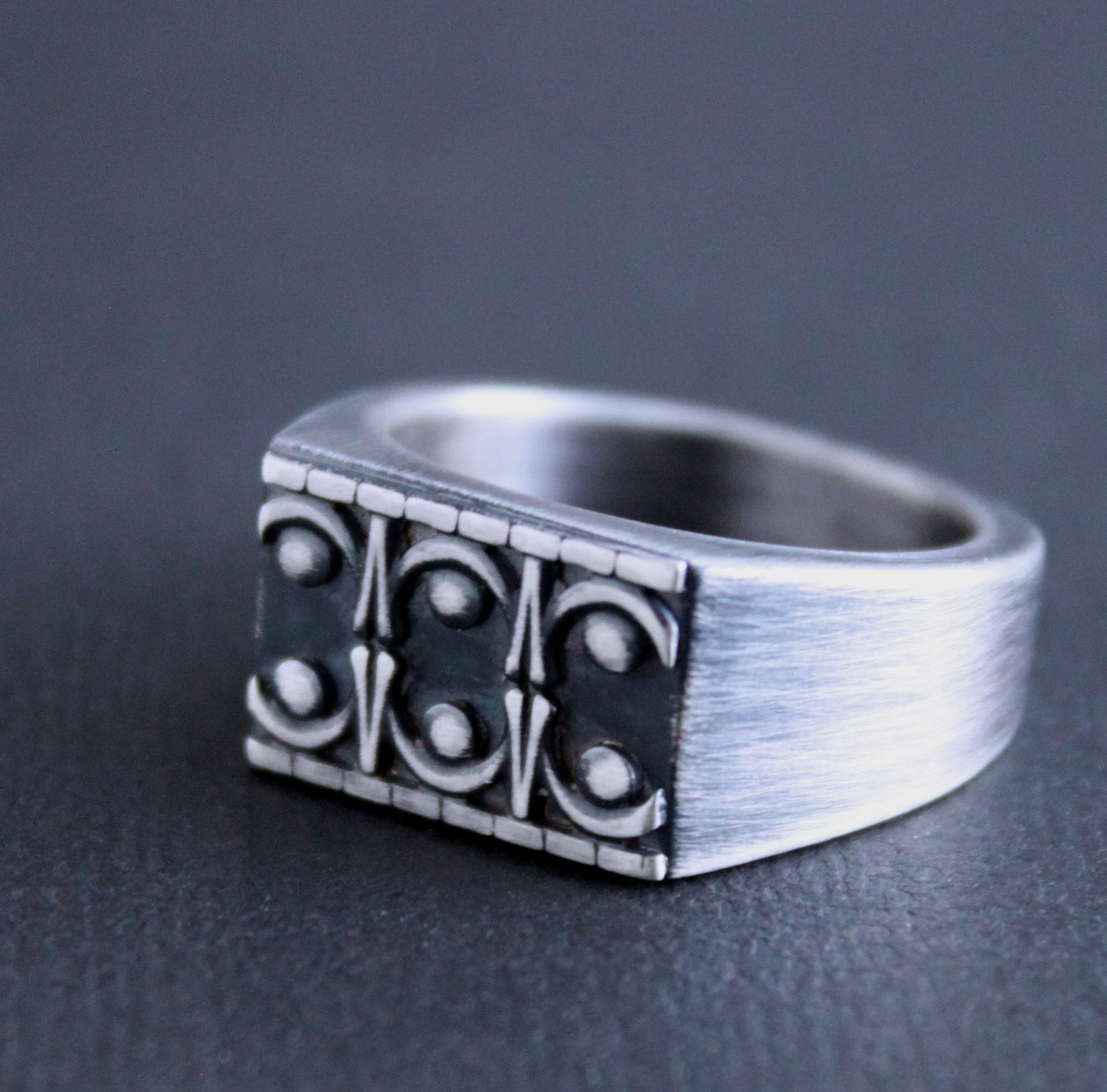 Detailed Heavy Silver Signet Ring, Size 10