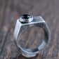 Black Onyx Stone Signet Ring, Heavy Sterling Silver, Size 10