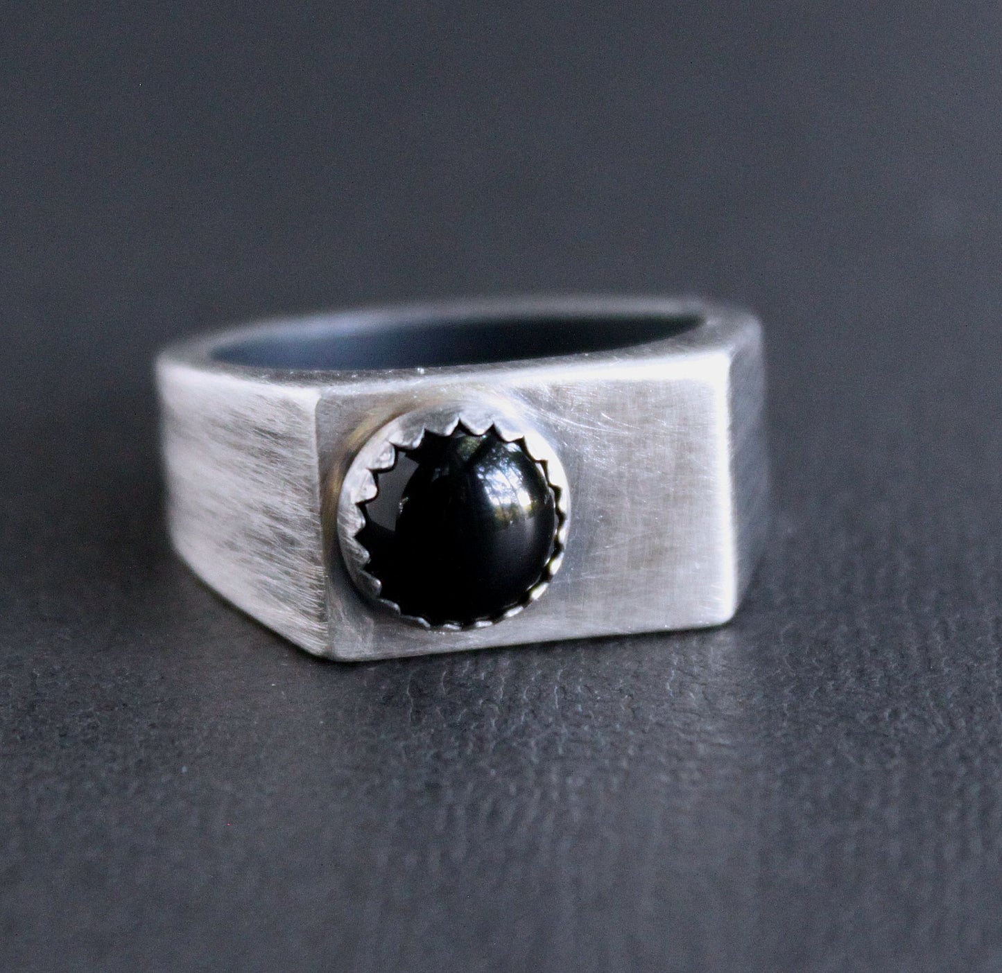 Black Onyx Stone Signet Ring, Heavy Sterling Silver, Size 10