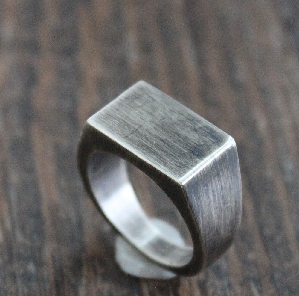 men's oxidized silver signet ring