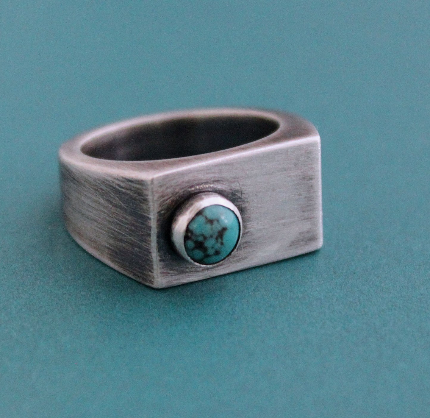 men's heavy silver signet ring, turquoise stone