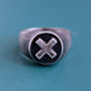 X Signet Ring, Round Sterling Silver, Size 9