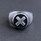 X Signet Ring, Round Sterling Silver, Size 9