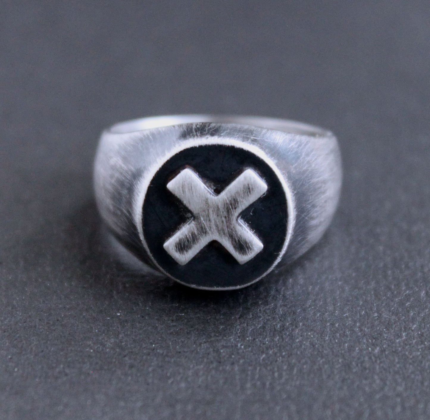 X Signet Ring, Round Sterling Silver, Size 9