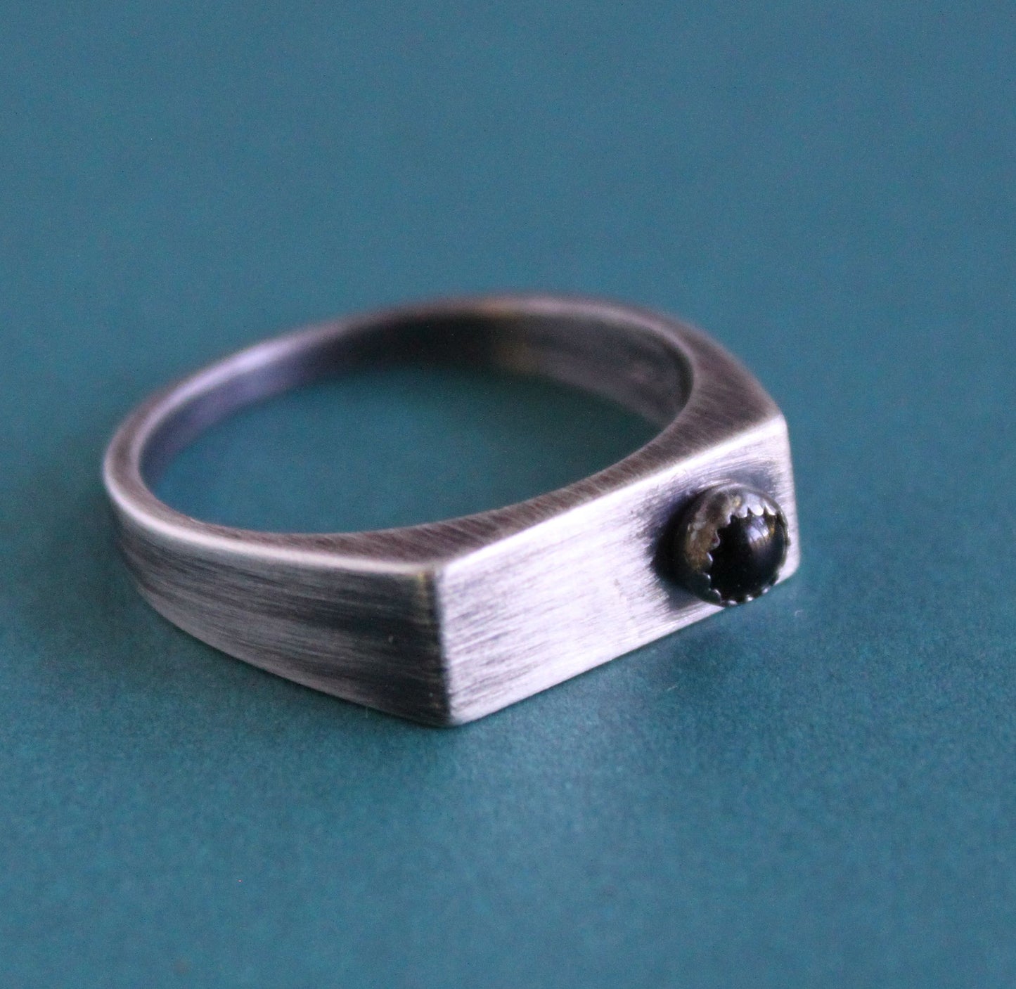 Slim Silver Signet Ring with Black Onyx Stone