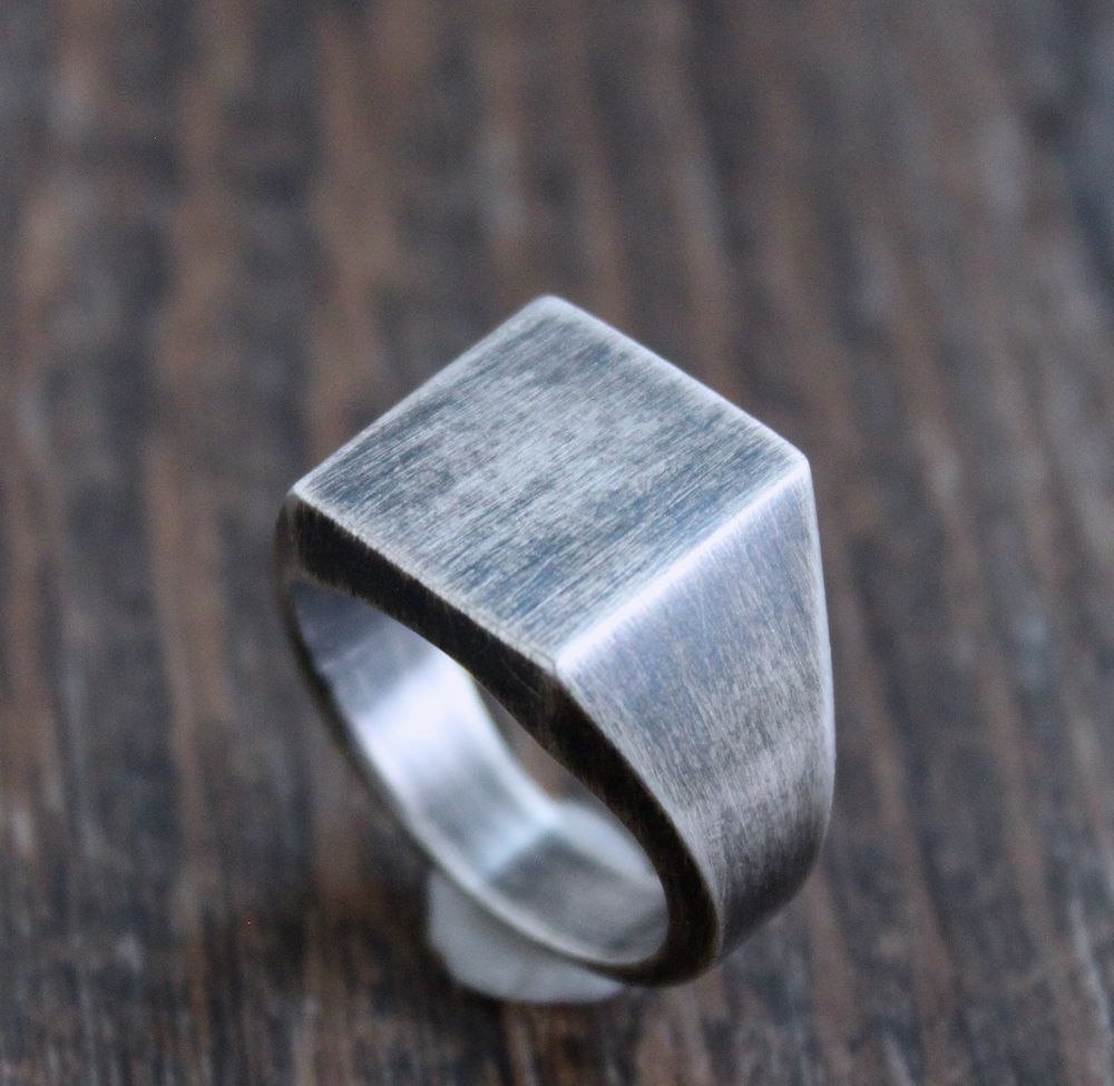 men's rustic oxidized sterling silver signet ring