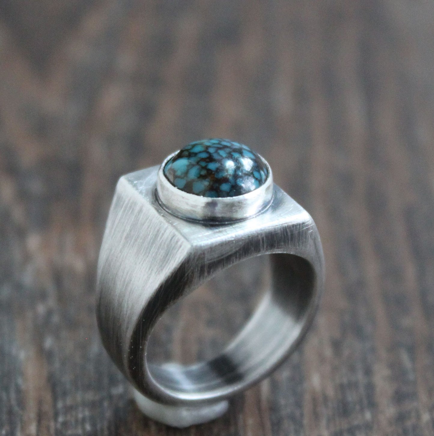 Turquoise and Silver Square Signet Ring, Size 8