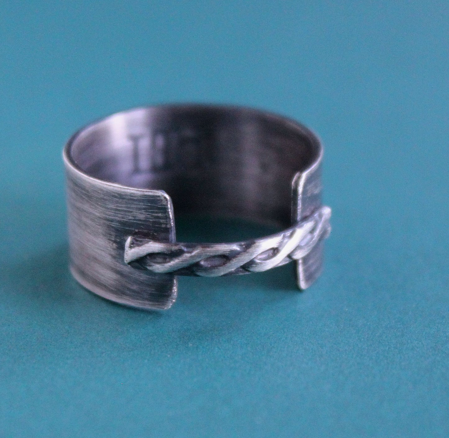 men's rustic silver wide band ring