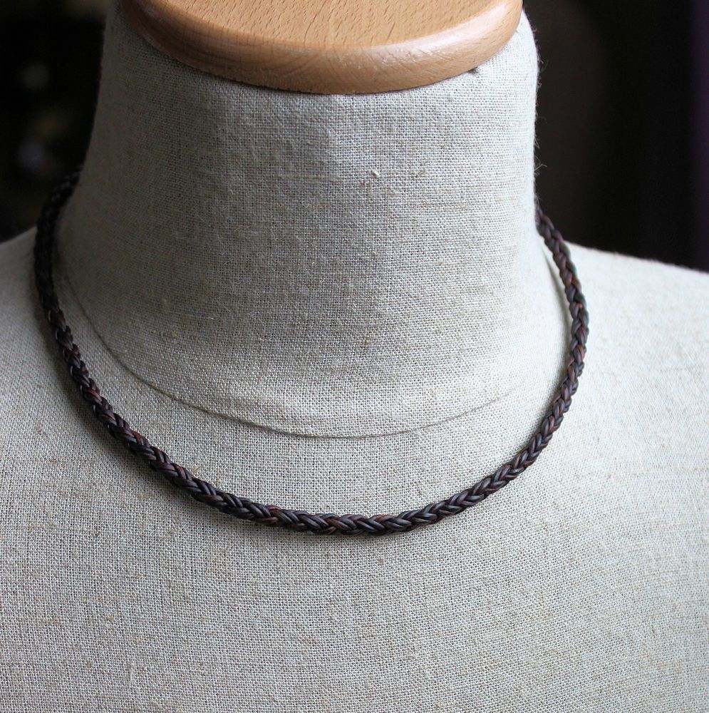 men's brown leather braid necklace 