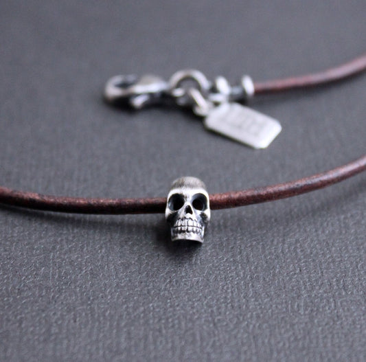 men's leather skull necklace