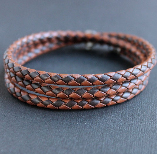 men's brown leather braid bracelet