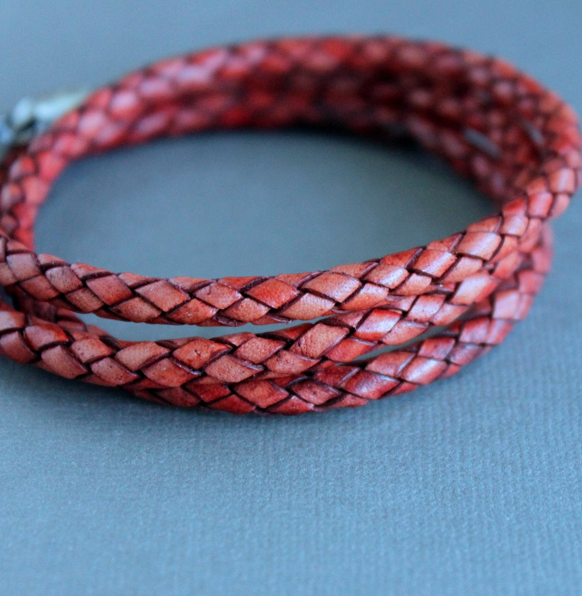 red bolo cord leather wrap bracelet
