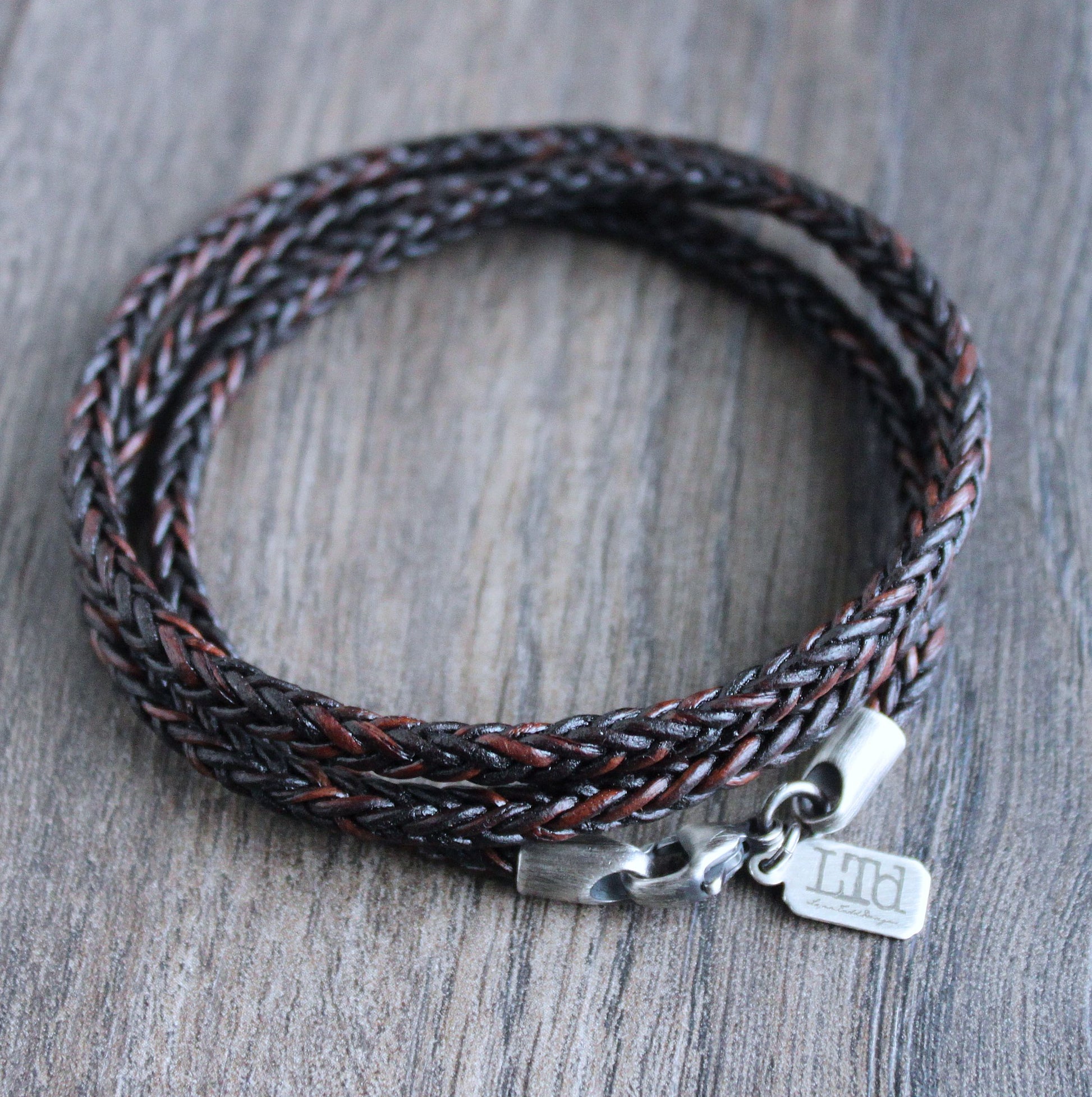 Men's Square Braided Leather Wrap Bracelet, Light Tan Brown M 7.75 Inches