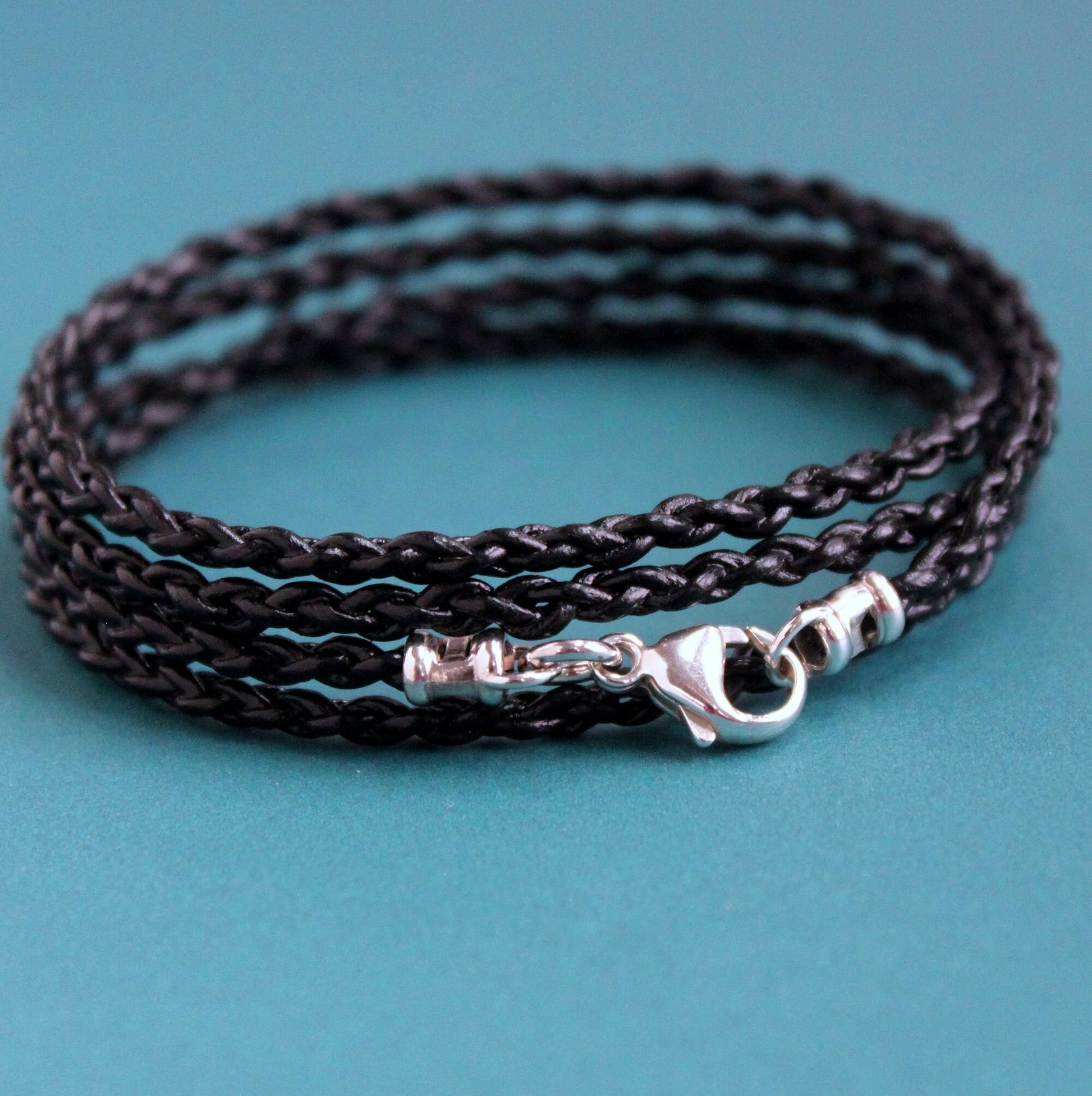 men's thin leather braid wrap bracelet