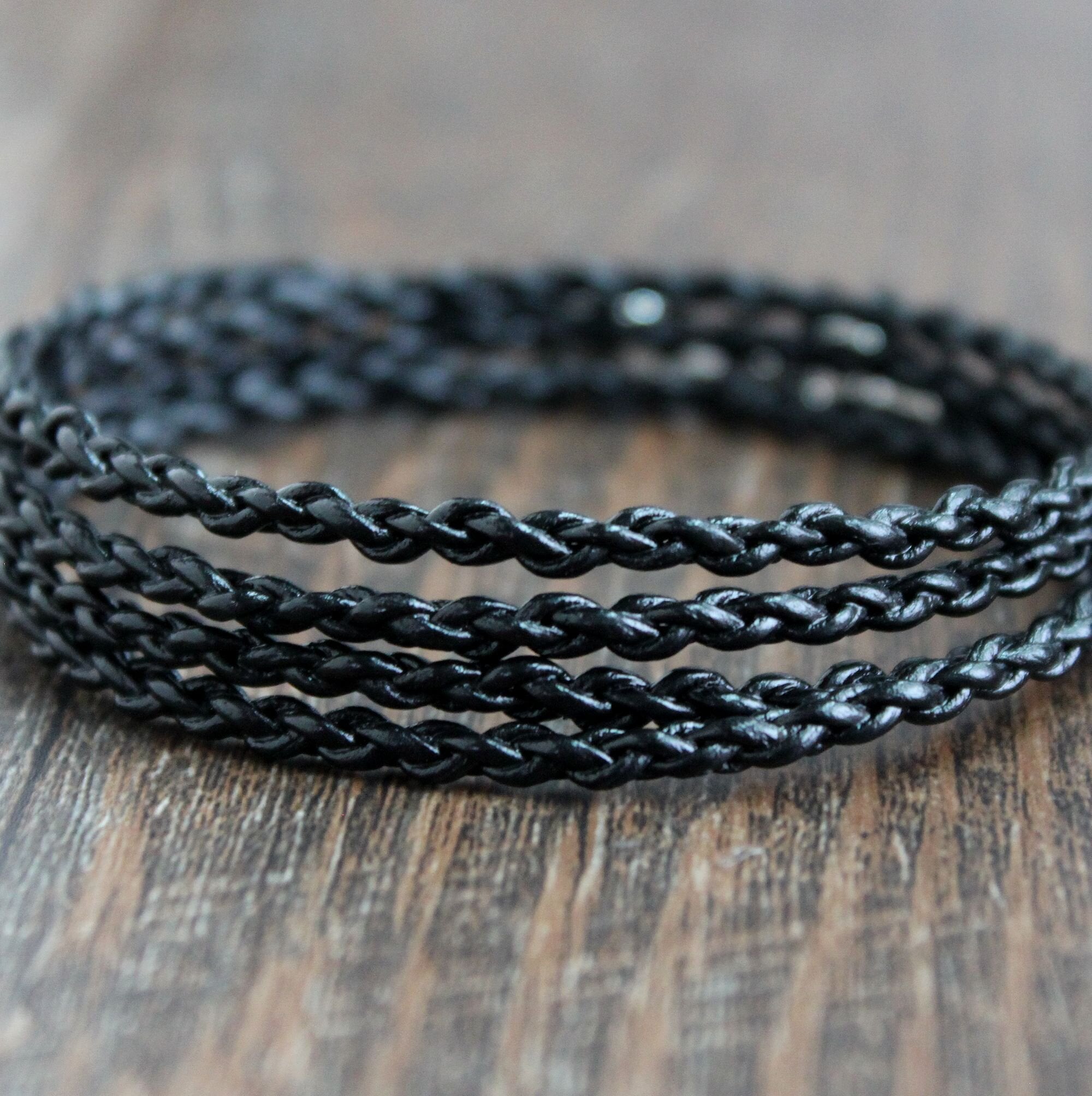 Buy CALANDIS® Woven Braided PU Leather Men Bracelet Bangle Wristband Black  Silver Metal at Amazon.in