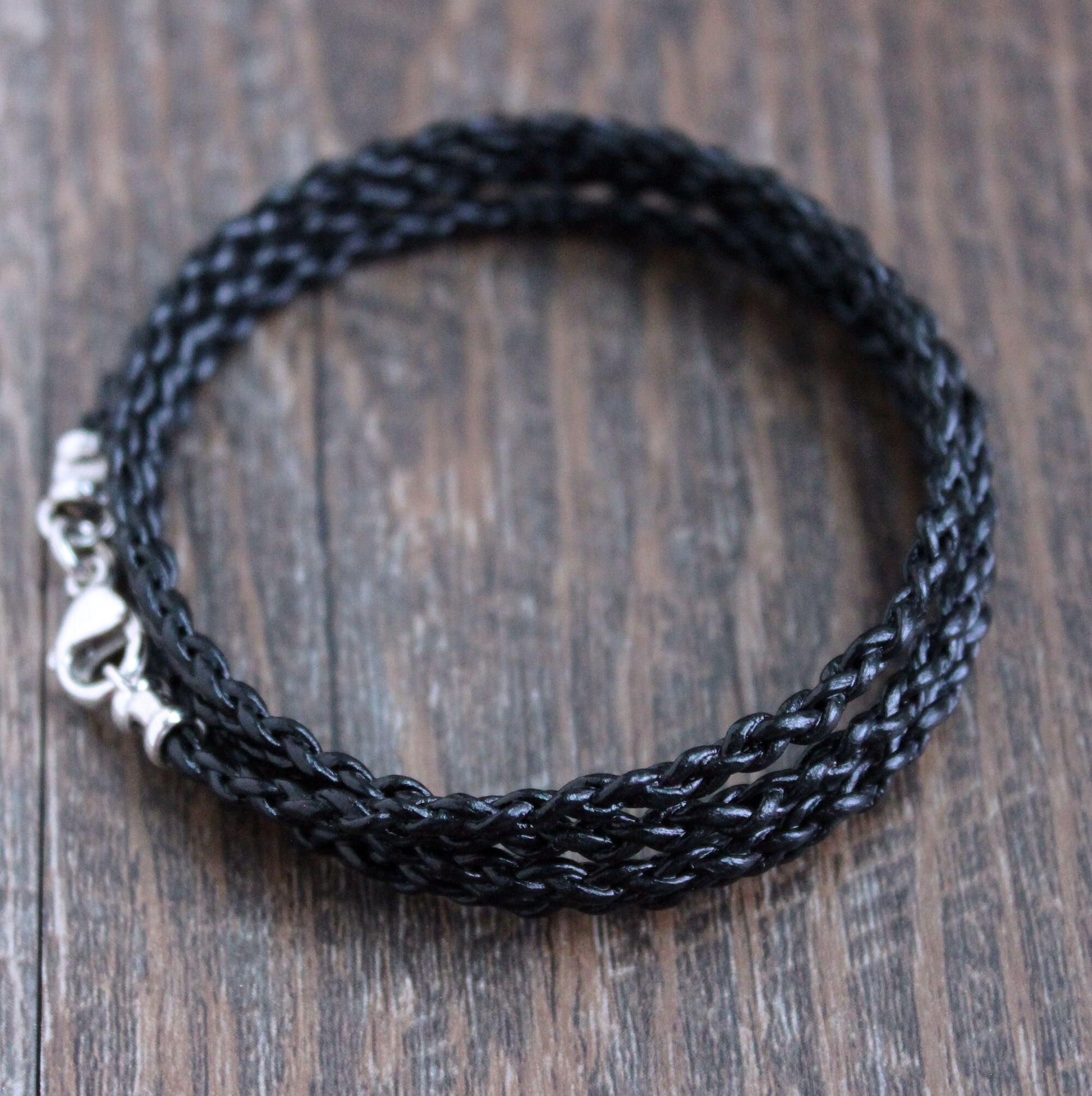 black leather braid wrap bracelet
