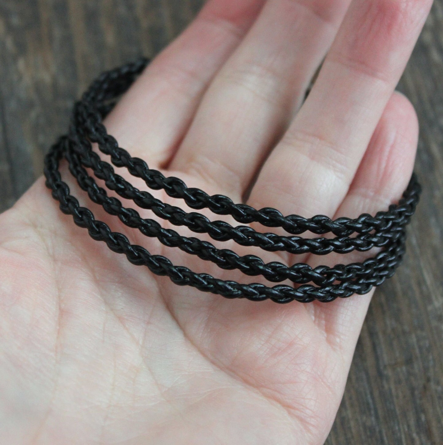thin black leather braid bracelet