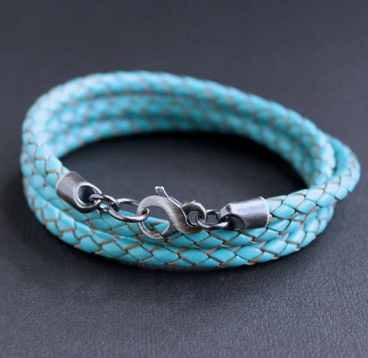 men's turquoise blue leather bracelet