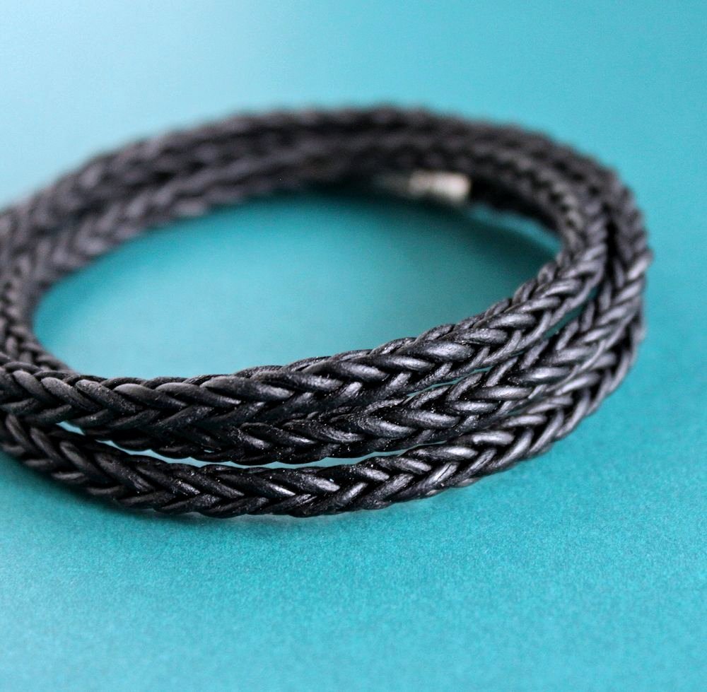 black leather square braid bracelet